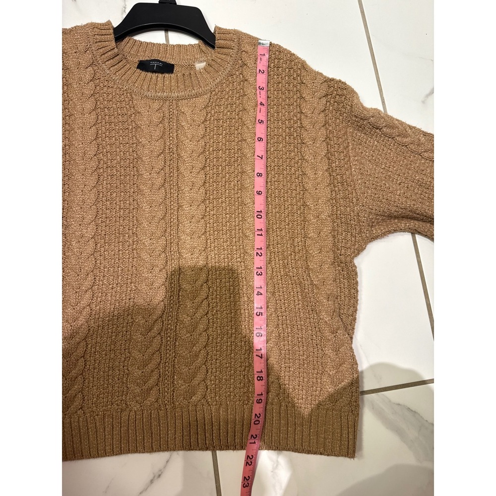 Tahari Womens Camel Tan Cable Knit Sweater Crew Neck Long Sleeve Size Large - Picture 6 of 6